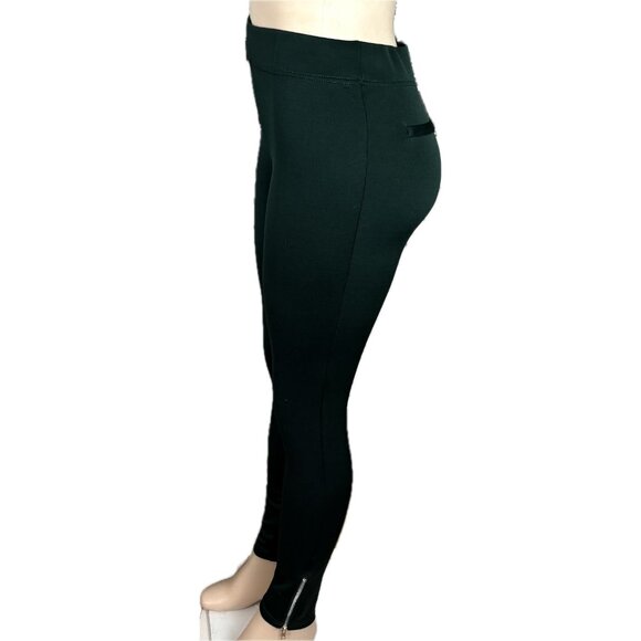 French Laundry M Green Stretch Elastic Waist Faux Back Pockets Ankle Zip Pants - Picture 4 of 6